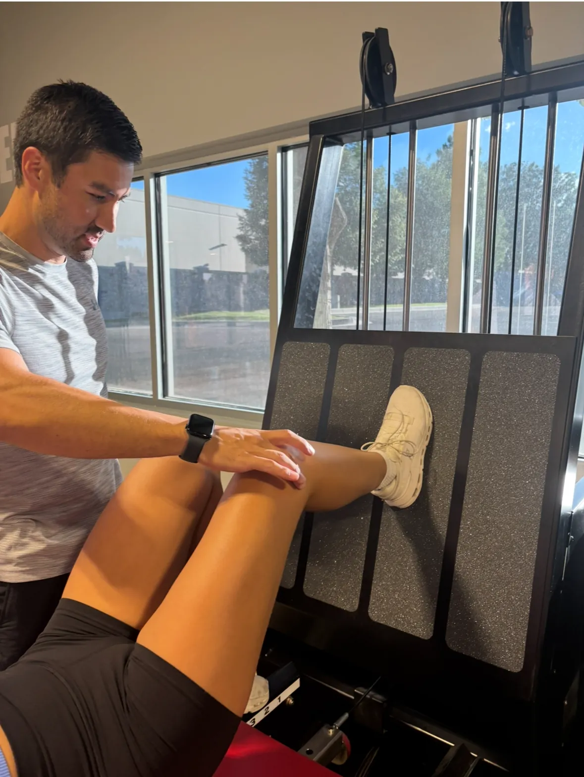 Patient performing guided rehabilitation exercises with their physical therapist